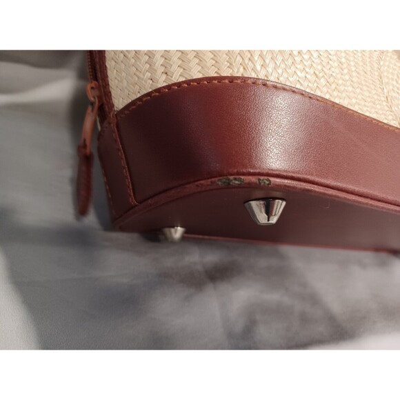 VINTAGE LE SAC STRAW AND LEATHER DOUBLE HANDLE HANDBAG - Picture 6 of 16